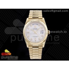 EW공장 데이데이트 36 옐로우골드 금통 실버다이얼 브레이슬릿 Day-Date 36 YG 128238 Silver Dial Diamonds Markers on President Bracelet A2836