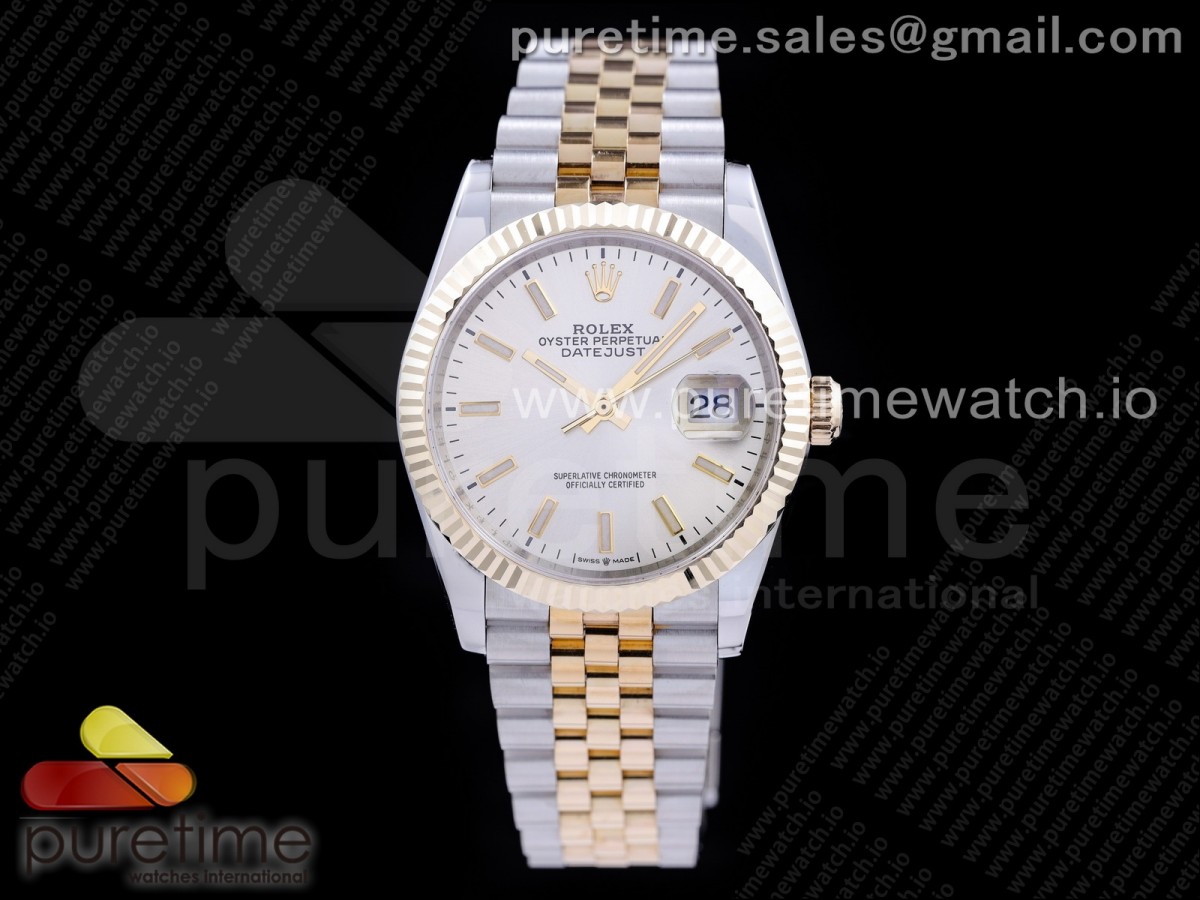 GM공장 롤렉스 데이저스트 36 옐로우골드콤비 포금 실버다이얼 브레이슬릿 DateJust 36 SS/YG 126233 GMF Gold Wrapped 904L Steel Silver Dial Stick Markers on Jubilee Bracelet SA3235