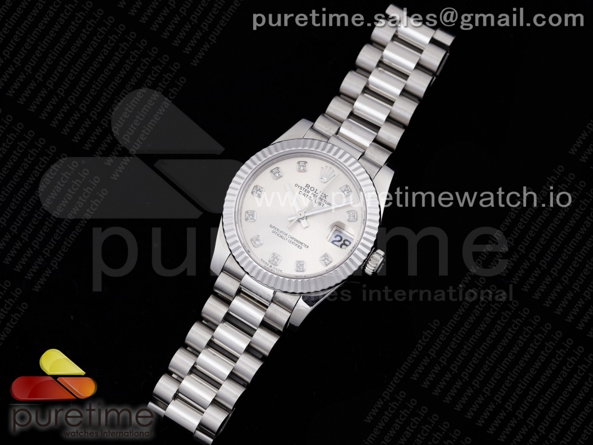 GM공장 롤렉스 데이저스트 31 실버다이얼 브레이슬릿 DateJust 31 Ladies 278289 GMF 316L Steel Silver Dial Diamonds Markers on President Syle Bracelet