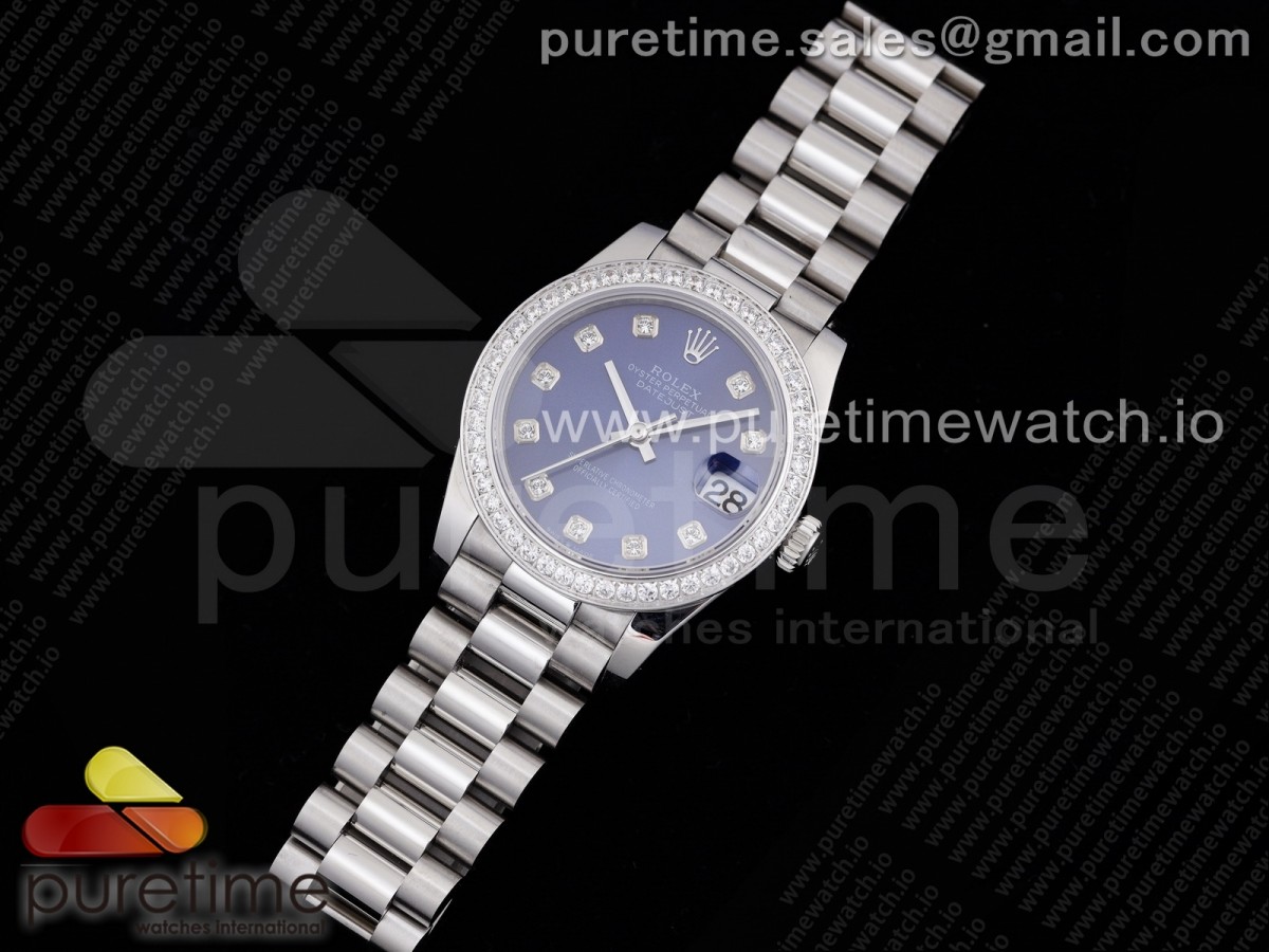 GM공장 롤렉스 데이저스트 31 블루다이얼 브레이슬릿 DateJust 31 Ladies 278289 GMF 316L Steel Blue Dial Diamonds Bezel and Markers on President Syle Bracelet