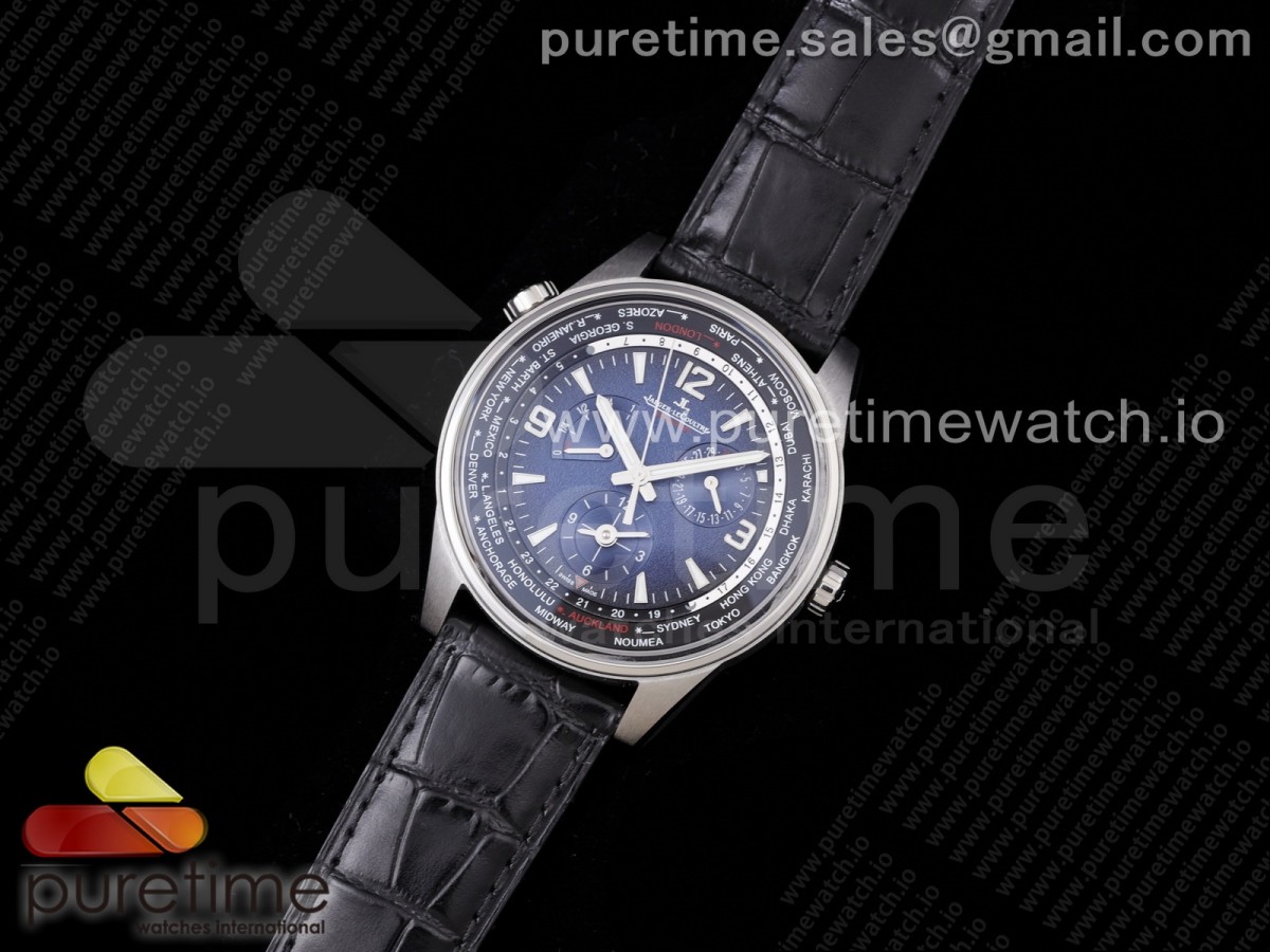 ZF공장 예거르쿨트르 폴라리스 지오그래픽 블루다이얼 가죽스트랩 Polaris Geographic SS Blue Textured Dial on Black Leather Strap A936