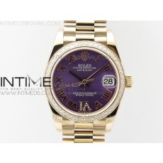 BP공장 롤렉스 데이저스트 31 로즈골드금통 퍼플다이얼 브레이슬릿2813 Datejust 31mm 278275 RG Dia Bezel Purple Roman Markers Dial @6 Dia on RG President Bracelet