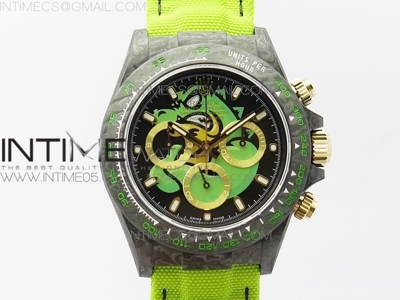 WW공장 V2 데이토나 카본 그린다이얼 나일론스트랩 Daytona Diw Carbon V2 Black/Yellow Dial On Yellow Nylon Strap A7750