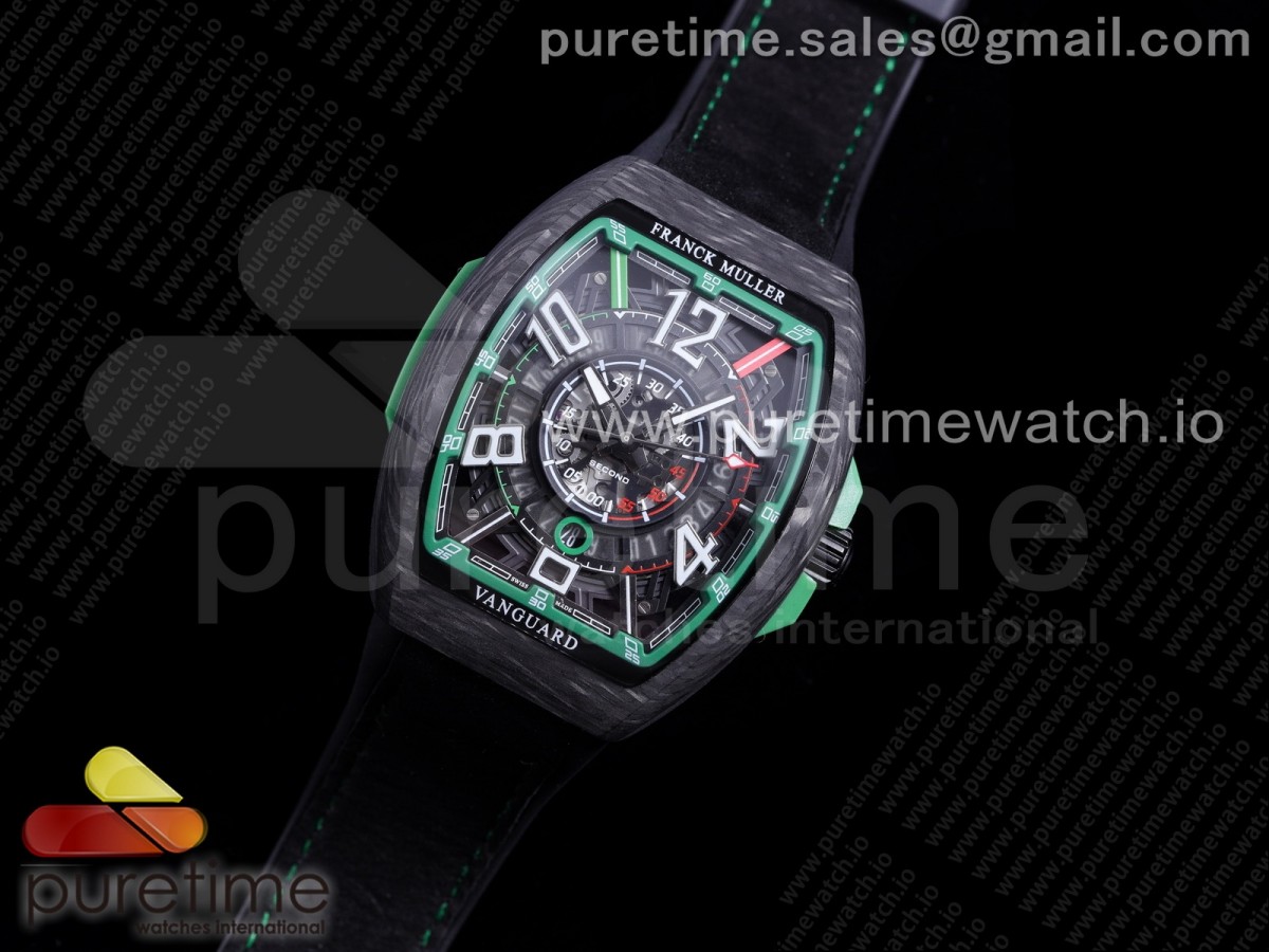 OX공장 뱅가드레이싱 카본 그린다이얼 러버스트랩 Vanguard Racing Carbon Green Skeleton Dial on Black Rubber Strap NH35A