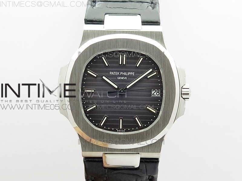 PP공장 V4 노틸러스 점보 그레이다이얼 가죽스트랩 Nautilus Jumbo 5711 Super Replication Gray Textured Dial on Black Leather Strap PPF324 PPF공장