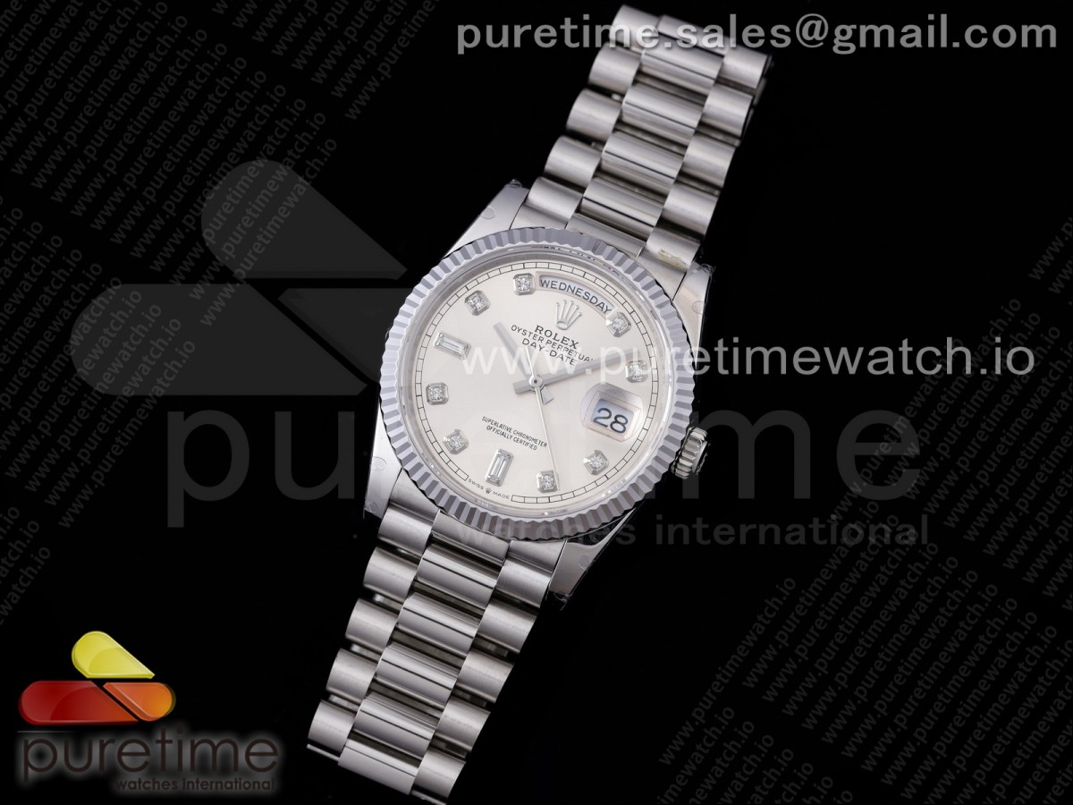 GM공장 데이데이트 36 실버다이얼 2836 Day Date 36 128239 GMF 1:1 Best Edition 904L Steel Silver Dial Diamonds Markers on Bracelet A2836