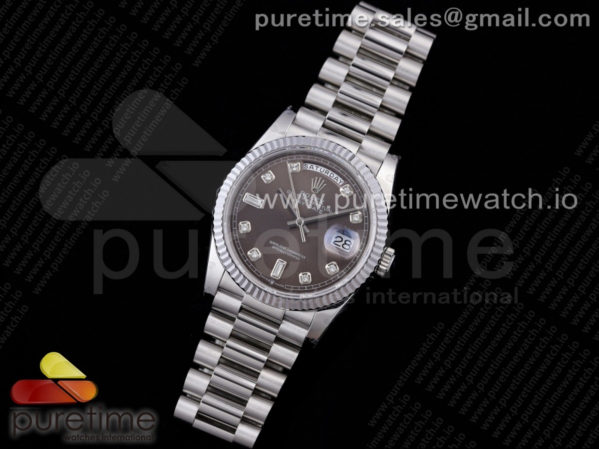 GM공장 데이데이트 36 그레이다이얼 2836 Day Date 36 128239 GMF 1:1 Best Edition 904L Steel Gray Dial Diamonds Markers on Bracelet A2836