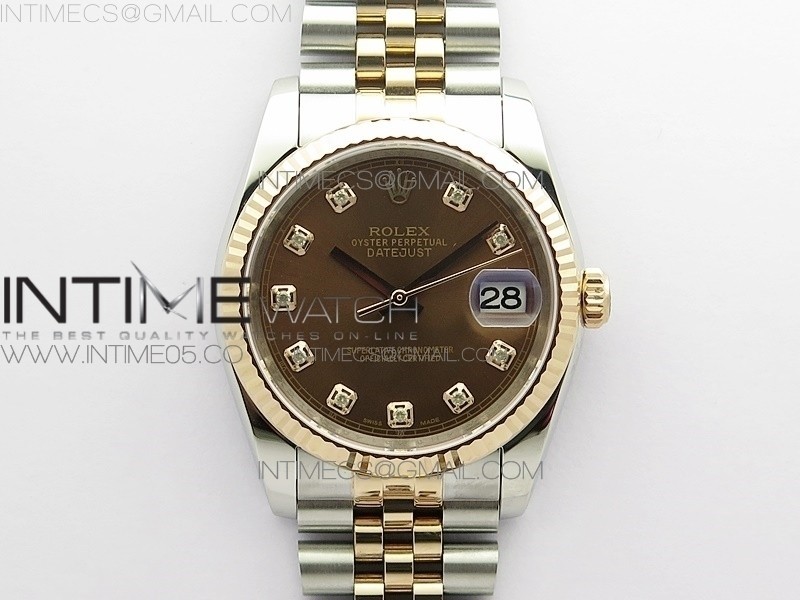 DJ공장 롤렉스 데이저스트 36 로즈골드콤비 브라운다이얼 2824 Datejust 36mm 116234 904L SS/RG DJF 1:1 Best Edition Brown Dial Diamonds Markers On SS Jubilee Bracelet A2824