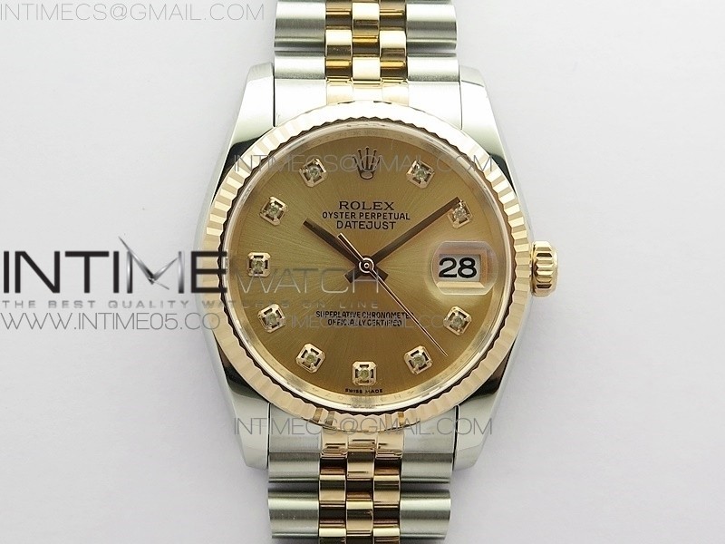 DJ공장 롤렉스 데이저스트 36 로즈골드콤비 로골다이얼 2824 Datejust 36mm 116234 904L SS/RG DJF 1:1 Best Edition RG Dial Diamonds Markers On SS Jubilee Bracelet A2824