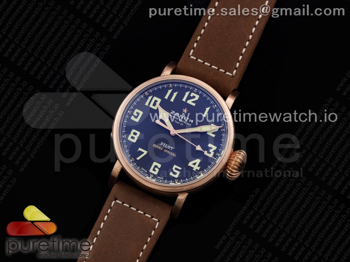 XF공장 파일럿 브론즈 45MM 블랙다이얼 Pilot Type 20 Extra Special Bronze 45mm XF 1:1 Best Edition on Brown Asso Strap A2892