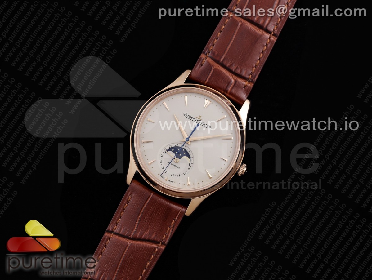 AZ공장 예거 울씬문 로골 화이트다이얼 가죽스트랩 Master Ultra Thin Moon RG AZF 1:1 Best Edition White Dial on Brown Leather Strap A925