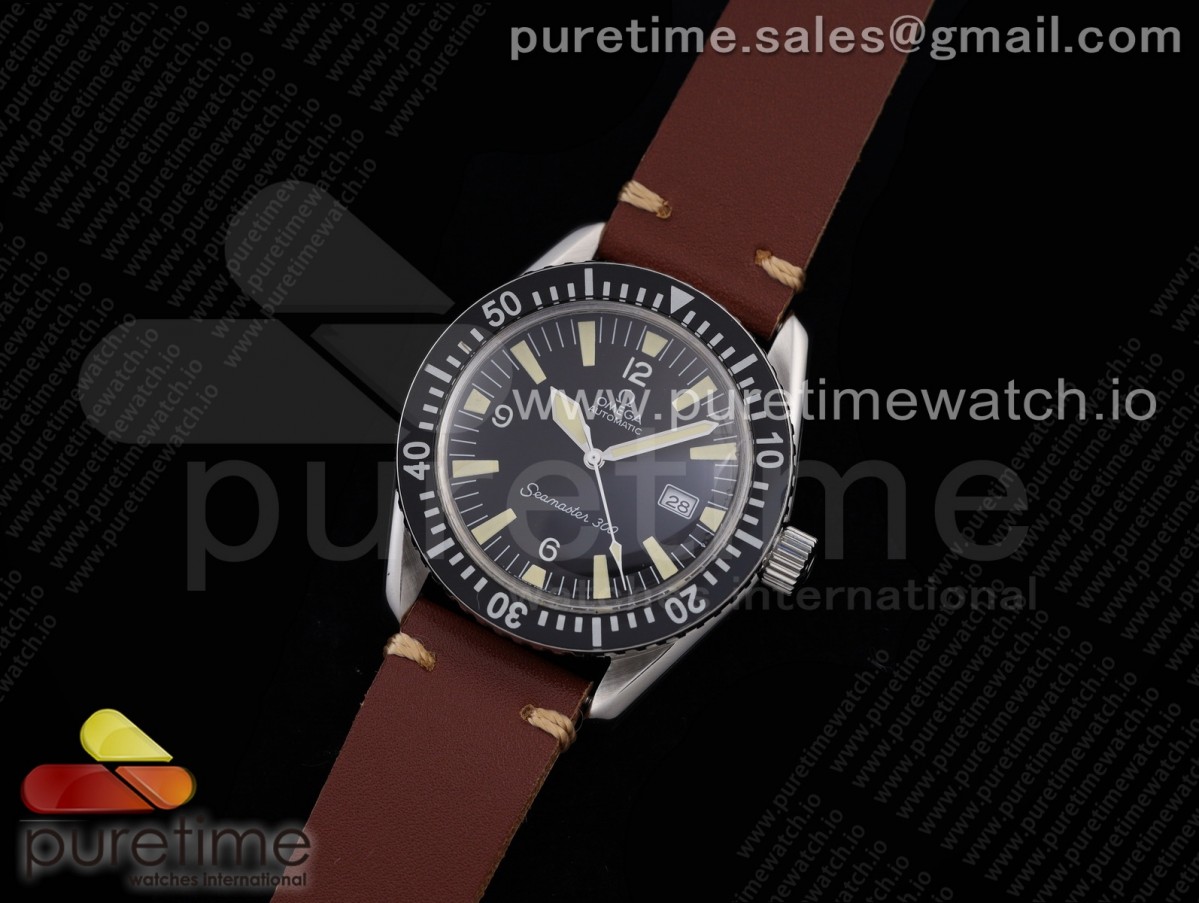 OX공장 오메가 빈티지 씨마스터 300 블랙다이얼 가죽스트랩 Vintage Seamaster 300 OXF Best Edition Black Dial on Brown Leather Strap A2836 Style 3