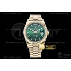 GM공장 롤렉스 데이데이트 36 옐로우골드 금통 그린다이얼 2836 DayDate 40mm 904L Flt YG/YG Green/Stk Rmn GMF A2836