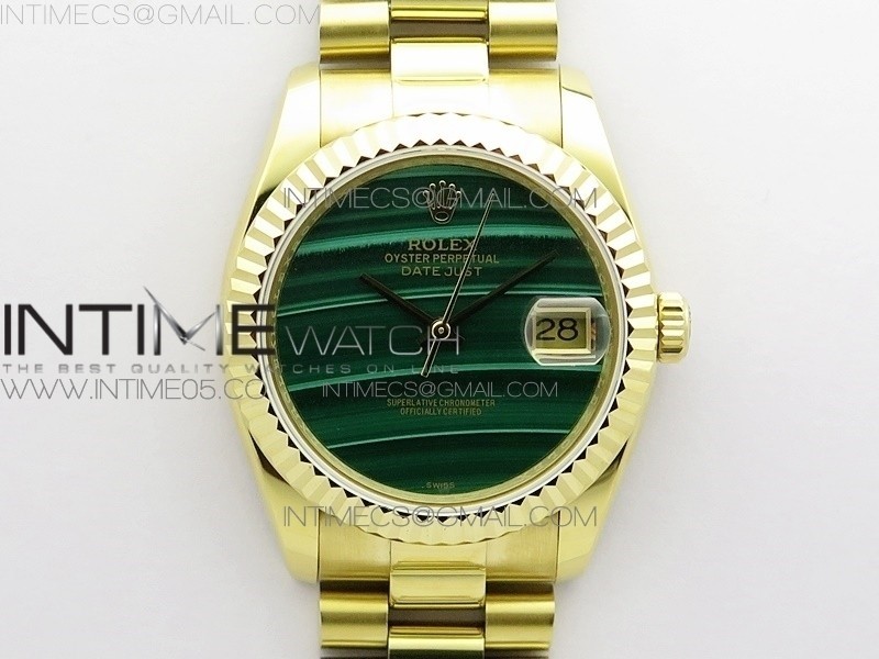 ED공장 롤렉스 데이저스트 36 옐로우골드금통 그린다이얼 DateJust 36mm YG EDF Best Edition Green Malachite Dial on SS President Bracelet A2824