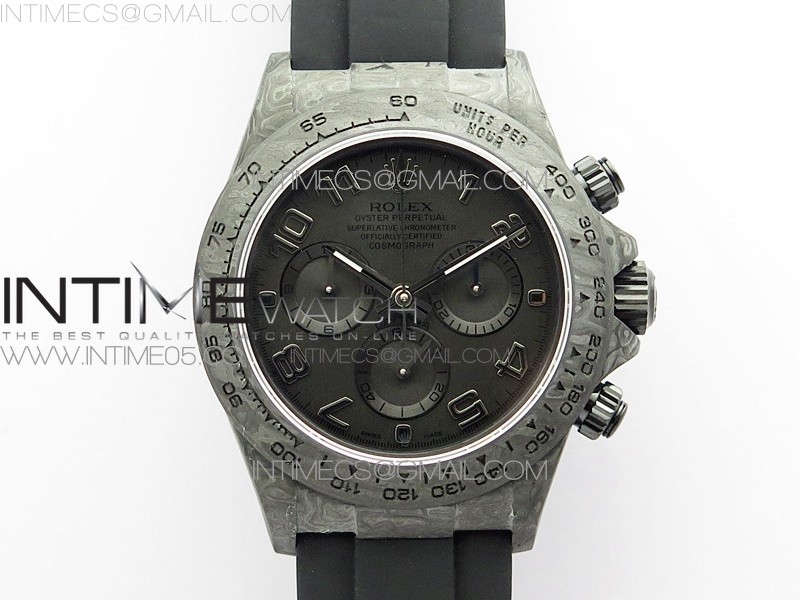 OM공장 데이토나 DIW 카본 러버스트랩 4130 Daytona DIW Carbon OMF Best Edition Black Dial Numbers Markers on Black Rubber Strap A4130