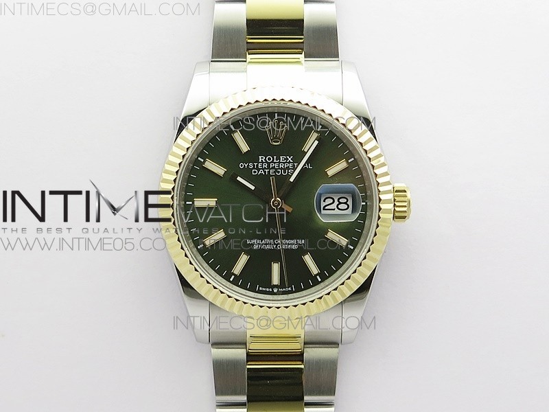 BP공장 롤렉스 데이저스트 36 옐로우골드콤비 904 그린다이얼 Datejust 36mm 116231 SS/YG BP 1:1 Best Edition Green Dial Stick Markers On SS/YG Oyster Bracelet A2824