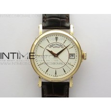 ZF공장 칼라트라바 로골 화이트다이얼 가죽스트랩 Calatrava 5153G-010 RG ZF 1:1 Best Edition White textured dial on Brown Leather Strap A324CS