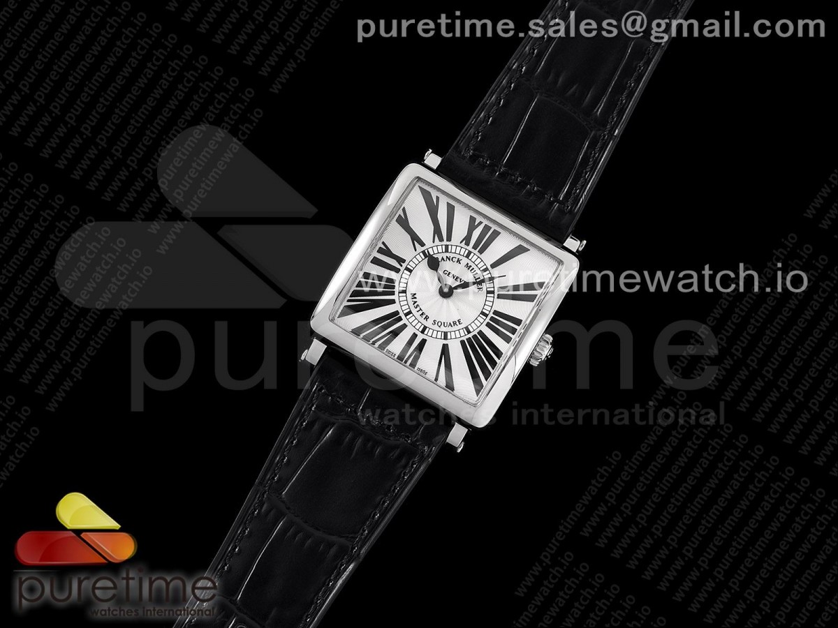 ZF공장 마스터스퀘어 화이트다이얼 가죽스트랩 Master Square SS Ladies ZF 1:1 Best Edition White Black Roman Dial on Black Leather Strap Ronda Quartz