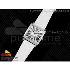 ZF공장 마스터스퀘어 화이트다이얼 가죽스트랩 Master Square SS Ladies ZF 1:1 Best Edition White Black Roman Dial on White Leather Strap Ronda Quartz