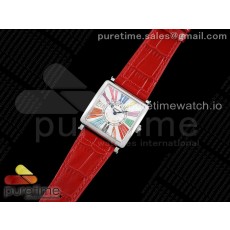 ZF공장 마스터스퀘어 화이트다이얼 가죽스트랩 Master Square SS Ladies ZF 1:1 Best Edition White Colorful Roman Dial on Red Leather Strap Ronda Quartz