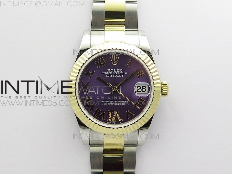 BP 롤렉스 데이저스트 31 옐로우골드콤비 퍼플다이얼 2813 Datejust 31mm 278273 SS/YG BP Best Edition Purple Roman Markers Dial on SS/YG Oyster Bracele