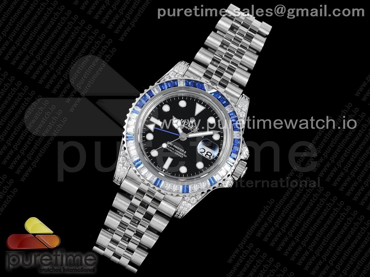 GM공장 V3 젬티 바게트베젤 블랙다이얼 3285 GMT-Master II White/Blue Diamonds Bezel 904L Steel GMF Best Edition SA3285 CHS V3