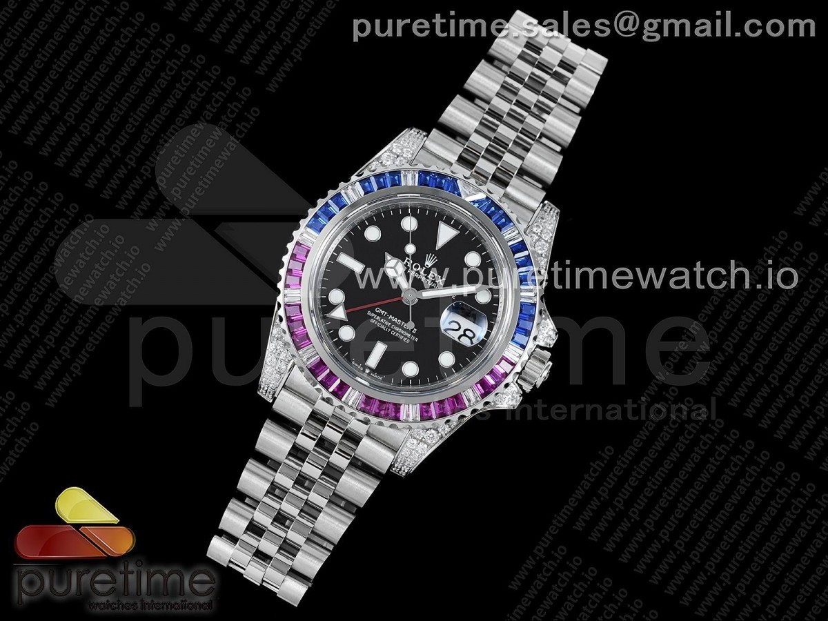 GM공장 V3 젬티 바게트베젤 블랙다이얼 3285 GMT-Master II Red/Blue Diamonds Bezel 904L Steel GMF Best Edition SA3285 CHS V3