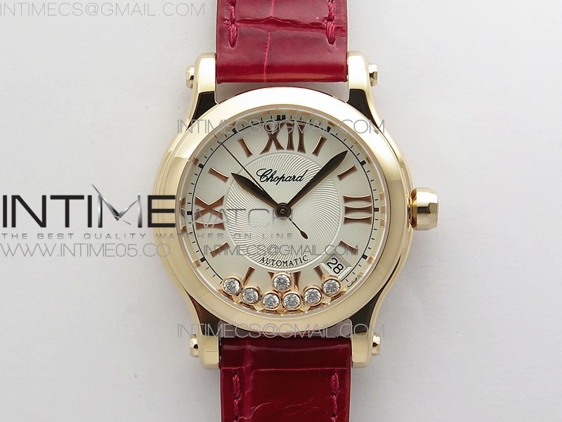 YY공장 해피스포츠 36미리 로골 화이트다이얼 HAPPY SPORT AUTOMATIC RG 36MM YYF 1:1 BEST EDITION WHITE DIAL ON RED LEATHER STRAP A2892