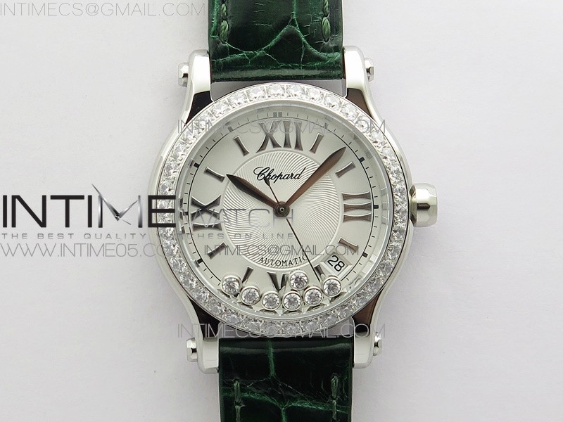 YY공장 해피스포츠 36미리 화이트다이얼 HAPPY SPORT AUTOMATIC SS 36MM CRYSTAL YYF 1:1 BEST EDITION WHITE DIAL ON GREEN LEATHER STRAP A2892