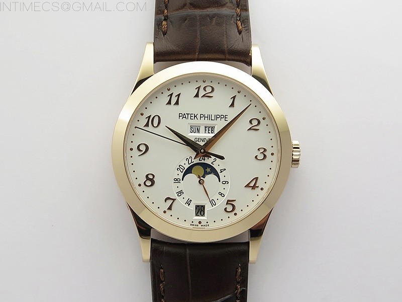 GR공장 애뉴얼 캘린더 로골 화이트다이얼 가죽스트랩 Annual Calendar Complications 5396 RG GRF Best Edition White dial Numbers Markers Blue Markers on Brown leather strap A324