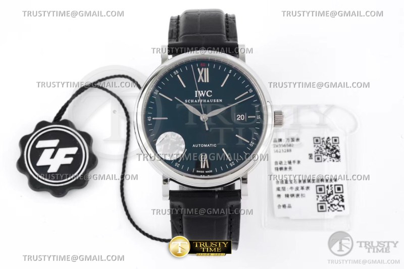 ZF공장(AF) IWC 포르토피노 오토메틱 40 스틸 블랙다이얼 실버핸즈 가죽스트랩 Portofino Automatic 40mm SS/LE Blk/SS Stk ZF A9019