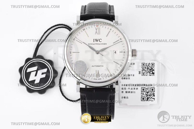 ZF공장 IWC 포르토피노 오토메틱 40 스틸 화이트다이얼 실버핸즈 가죽스트랩 Portofino Automatic 40mm SS/LE Wht/SS Stk ZF A9019