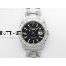 BP공장 롤렉스 데이저스트 41 다이아몬드풀파베 블랙다이얼 브레이슬릿 DateJust 41 126334 904 Full Paved Diamonds BP Best Edition Black Dial Sticks Markers on Oyster Bracelet A2824