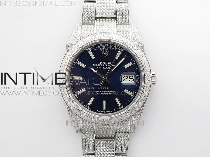 BP공장 롤렉스 데이저스트 41 다이아몬드풀파베 블루다이얼 브레이슬릿 DateJust 41 126334 904 Full Paved Diamonds BP Best Edition Blue Dial Sticks Markers on Oyster Bracelet A2824