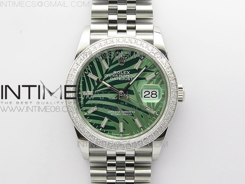 BP공장 롤렉스 데이저스트 36 스틸 그린팜다이얼 다이아몬드베젤 쥬빌레브레이슬릿 DateJust 36 SS 126284 BP 1:1 Best Edition New Green Dial on Jubilee Bracelet