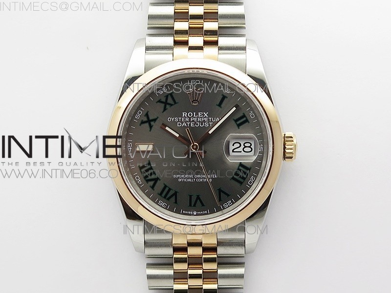 BP공장 롤렉스 데이저스트 36 로즈골드콤비 돔베젤 슬레이트로만다이얼 쥬빌레브레이슬릿 그레이 DateJust 36 SS/RG 126201 BP 1:1 Best Edition Gray Dial on Jubilee Bracelet