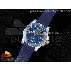 ZF공장 론진 하이드로콘퀘스트 로즈골드콤비 블루다이얼 러버스트랩 Conquest SS/RG Blue Ceramic Bezel SS ZF 1:1 Best Edition Blue Dial on Blue Rubber Strap A2824