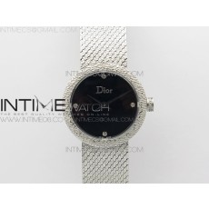 8848공장 디올 라 디 드 디올 스틸 블랙다이얼 브레이슬릿 La D de dior Satine SS Case 8848F 1:1 Best Edition Black Dial on SS bracelet Swiss Quartz