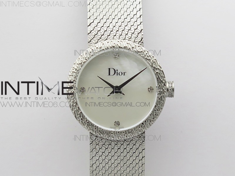 8848공장 디올 라 디 드 디올 스틸 자개화이트다이얼 브레이슬릿 La D de dior Satine SS Case 8848F 1:1 Best Edition MOP White Dial on SS bracelet Swiss Quartz