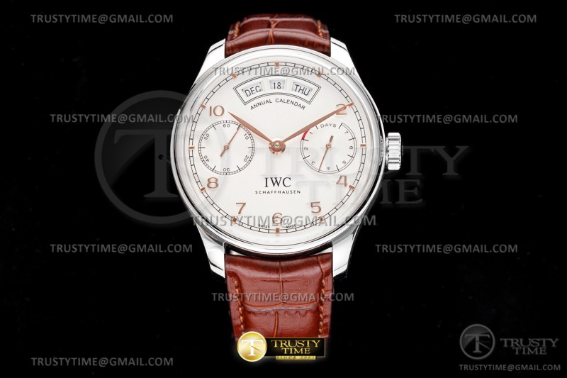 AZ공장 IWC 포르투기저 애뉴얼캘린더 스틸 화이트다이얼 가죽스트랩 Portugieser Annual Cal SS/LE Wht/RG AZF A52850