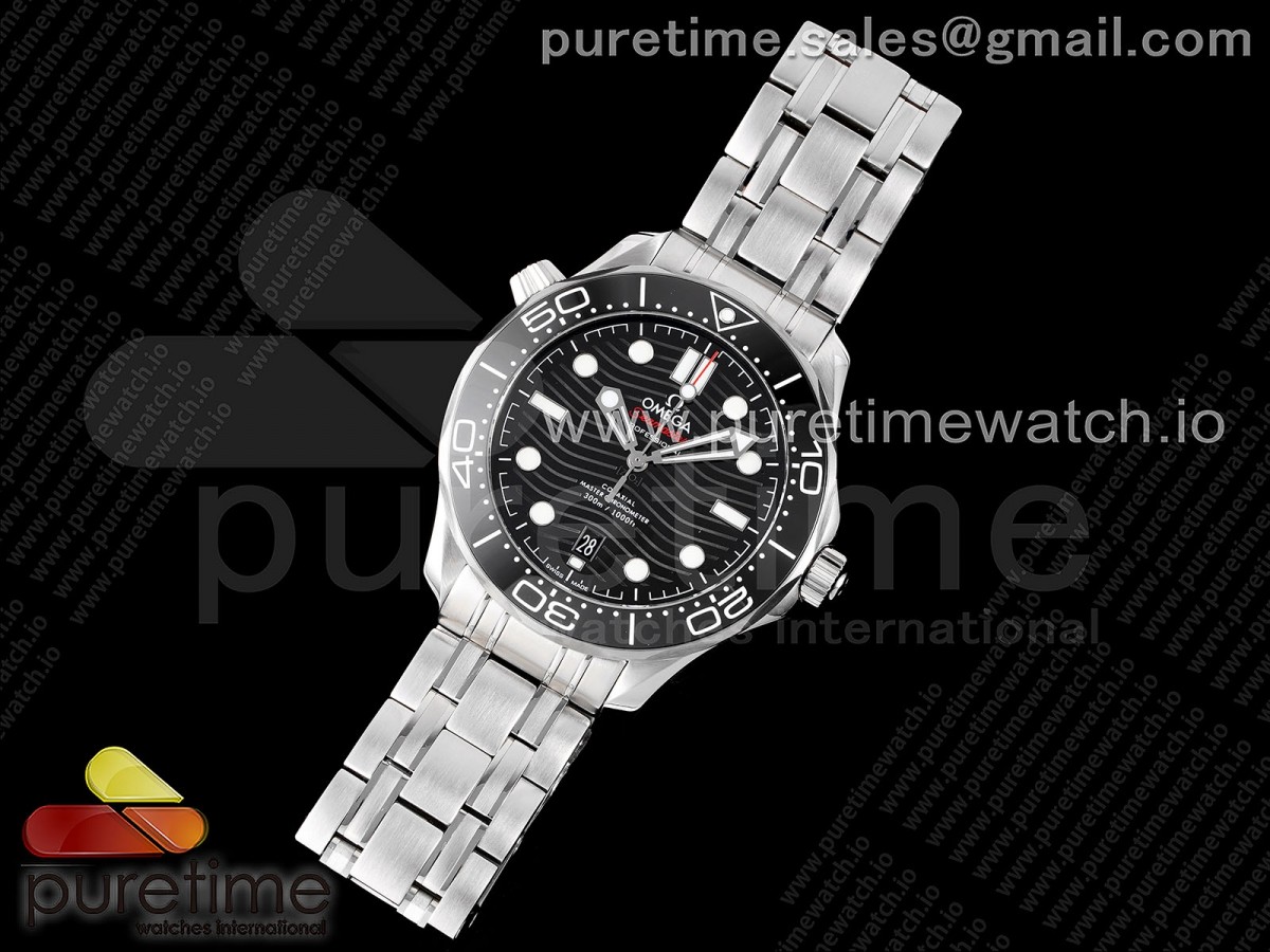 TWS공장 오메가 씨마스터 다이버 300M 스틸 블랙다이얼 브레이슬릿 Seamaster Diver 300M TWS 1:1 Best Edition Black Ceramic Black Dial on SS Bracelet A8800