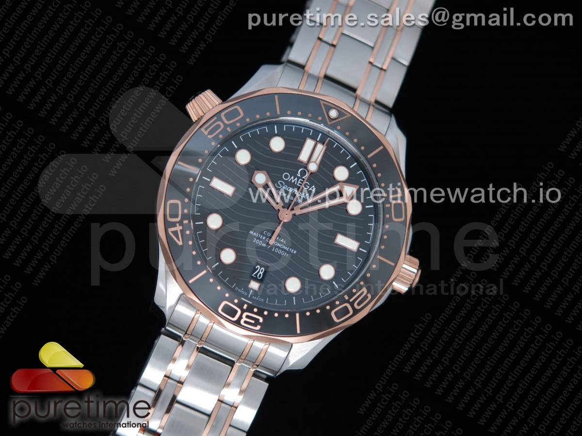 VS공장 오메가 씨마스터 다이버 300M 로즈골드콤비 블랙다이얼 브레이슬릿 2018 Seamaster Diver 300M SS/RG VSF 1:1 Best Edition RG Bezel Black Dial on SS/RG Bracelet A8800