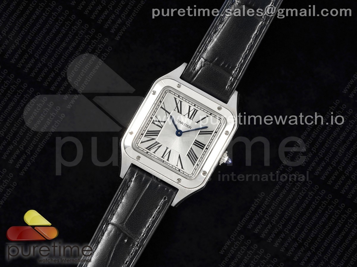 F1공장 까르띠에 산토스 뒤몽 미디움 27.5 스틸 실버다이얼 블랙가죽스트랩 Santos Dumont 27.5mm IWSF Best Edition Silver Dial on Black Leather Strap Quartz