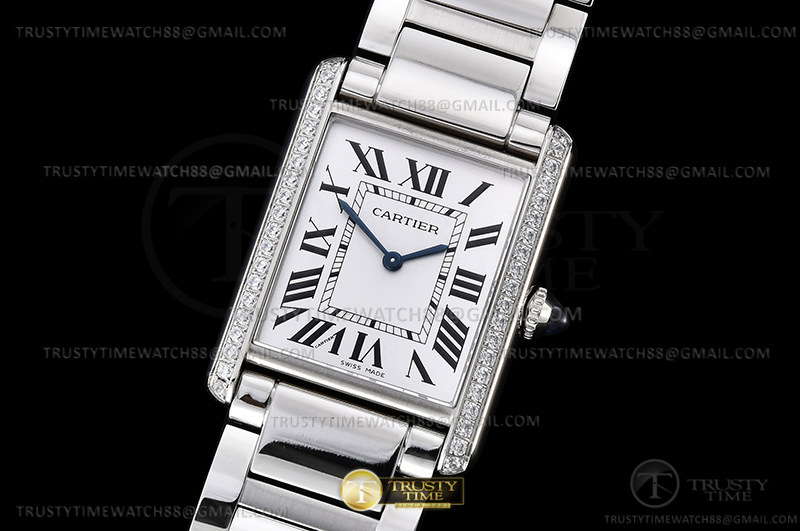 K11공장 까르띠에 탱크 머스트 라지 스틸 다이아몬드베젤 화이트다이얼 브레이슬릿 CAR0548B - Cartier Tank Must Large Dia SS/SS Wht K11 Sw Qtz