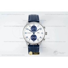 AZ공장 IWC 포르투기저 크로노그래프 3716 스틸 화이트블루다이얼 가죽스트랩 Portuguese Chrono Ed SS/LE Wht/Blue Num AZF A69355