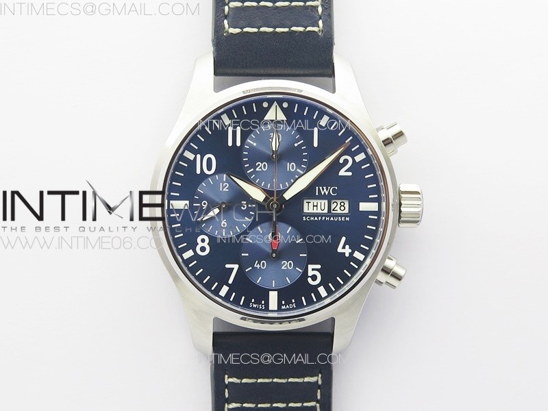 KK공장 IWC 파일럿 크로노그래프 IW388101 Pilot Chrono IW388101 KKF Best Edition Blue Dial on Blue Leather Strap A7750 to 69385