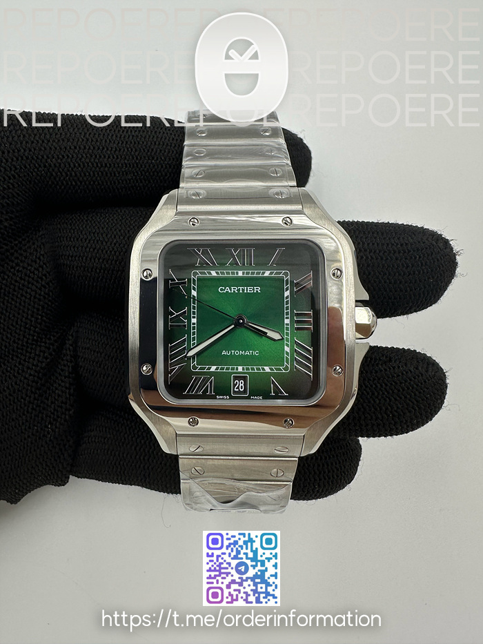 BV공장 까르띠에 산토스 40MM 2018 스틸 그린다이얼 브레이슬릿 Santos De Cartier 2018 Mens XL SS/SS Grn BVF MY9019