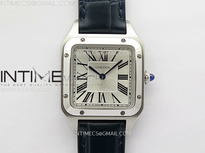 F1공장 까르띠에 산토스 뒤몽 라지 38mm 실버다이얼 블루가죽스트랩  Santos Dumont 38mm SS F1F Best Edition Silver Dial on Blue Leather Strap Quartz