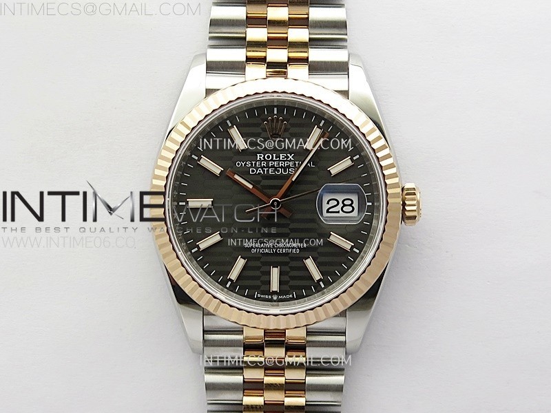 VS공장 롤렉스 데이저스트 36 로즈골드콤비 그레이플루티드다이얼 쥬빌레브레이슬릿  DateJust 36 SS 126231 904L SS/RG VSF 1:1 Best Edition Gray Fluted Dial Sticks Markers on Jubilee Bracelet VS3235