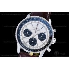 OX공장 브라이틀링 내비타이머 크로노 실버다이얼 가죽스트랩 Navitimer B01 Chrono 43mm SS/LE Silv OXF A7750